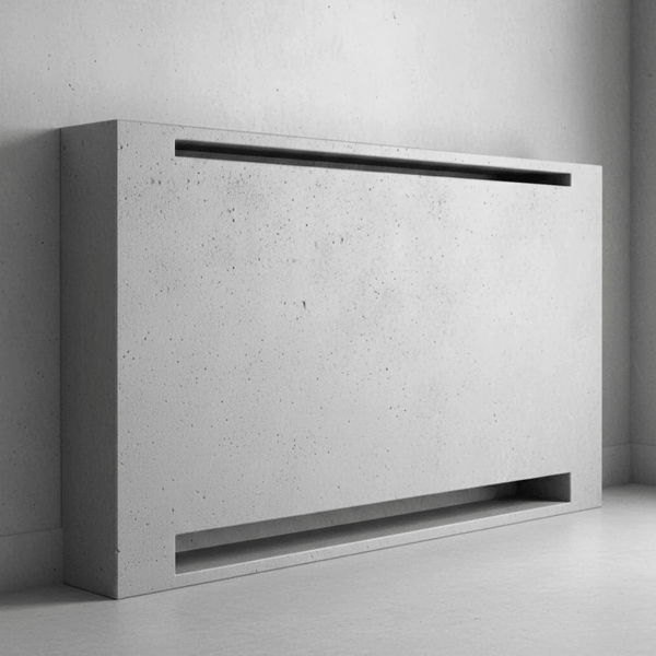 Concrete radiator cover against a plain wall