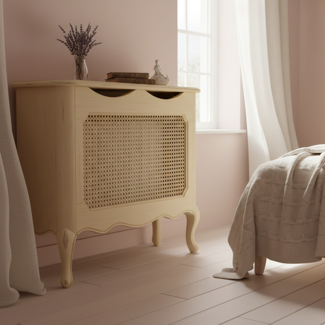 French Provincial: Soft cream finish with cabriole-style feet.