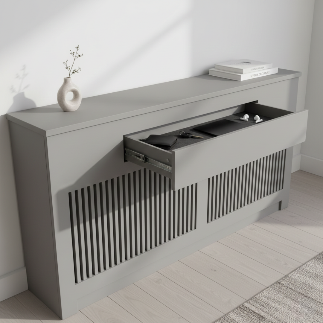 Hidden Drawer Unit: Features a slim "invisible" drawer just below the top surface.
