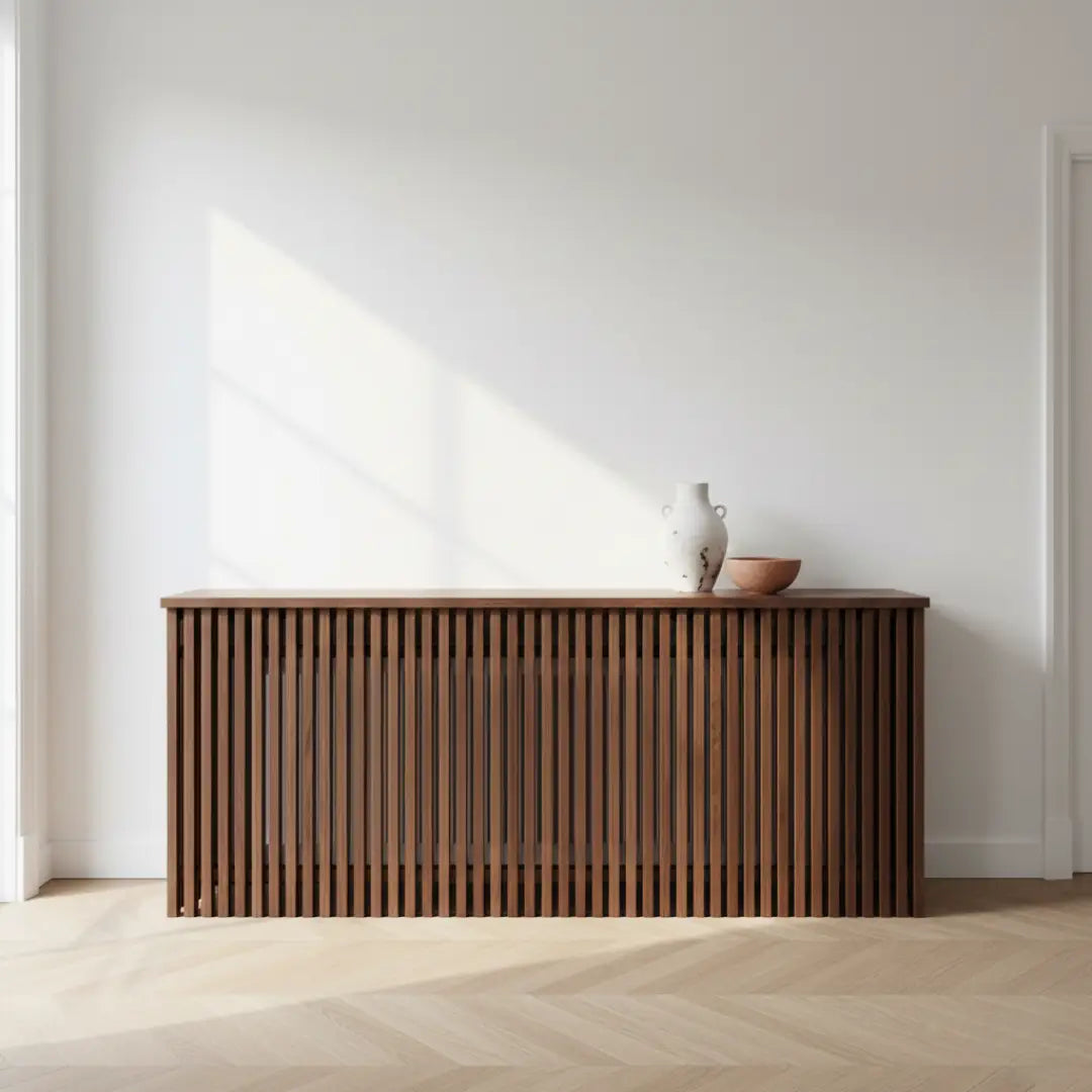 Solid Walnut Slats: Premium dark walnut with a hand-oiled finish.