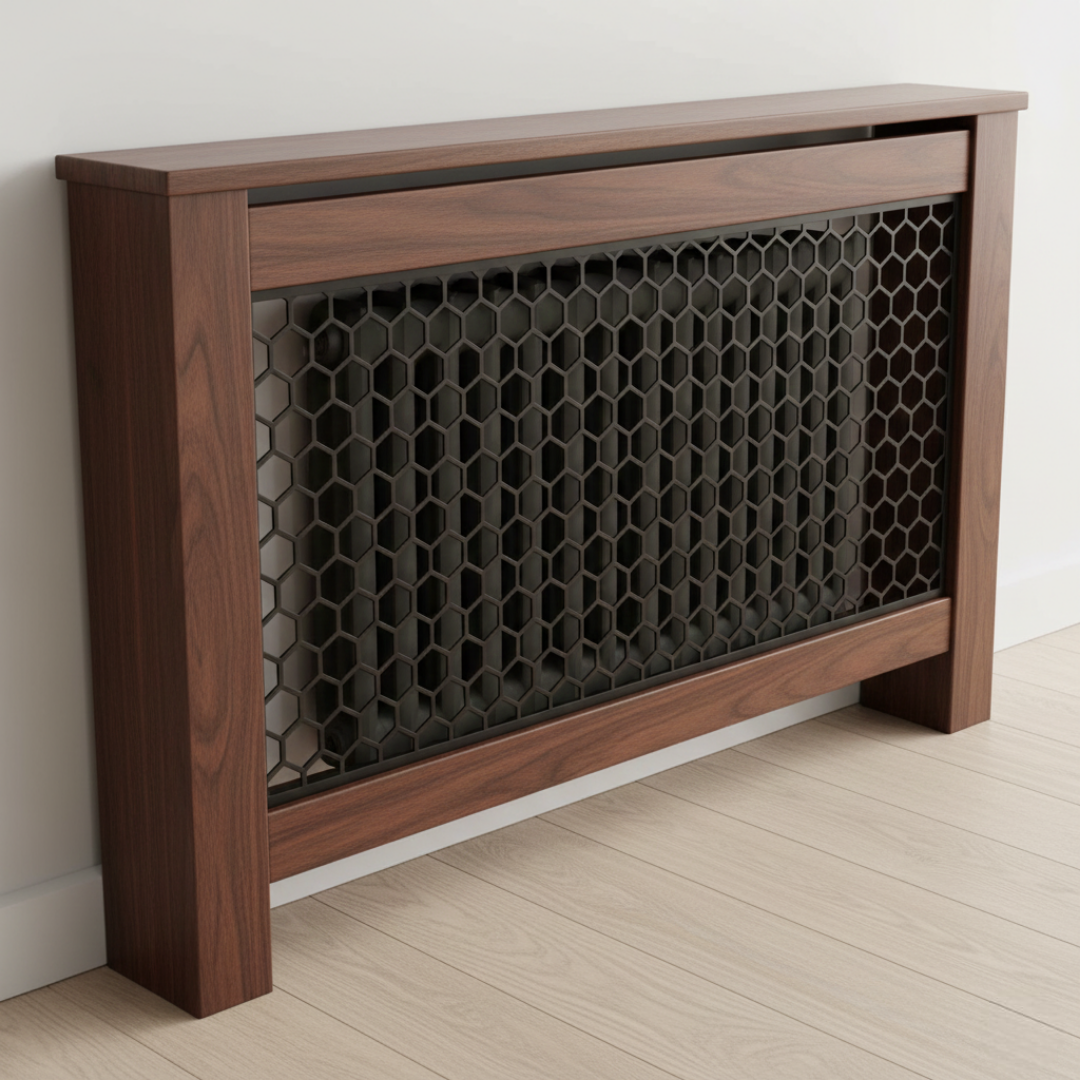 The Geometric Laser: Steel cover with a precision-cut hexagon pattern.